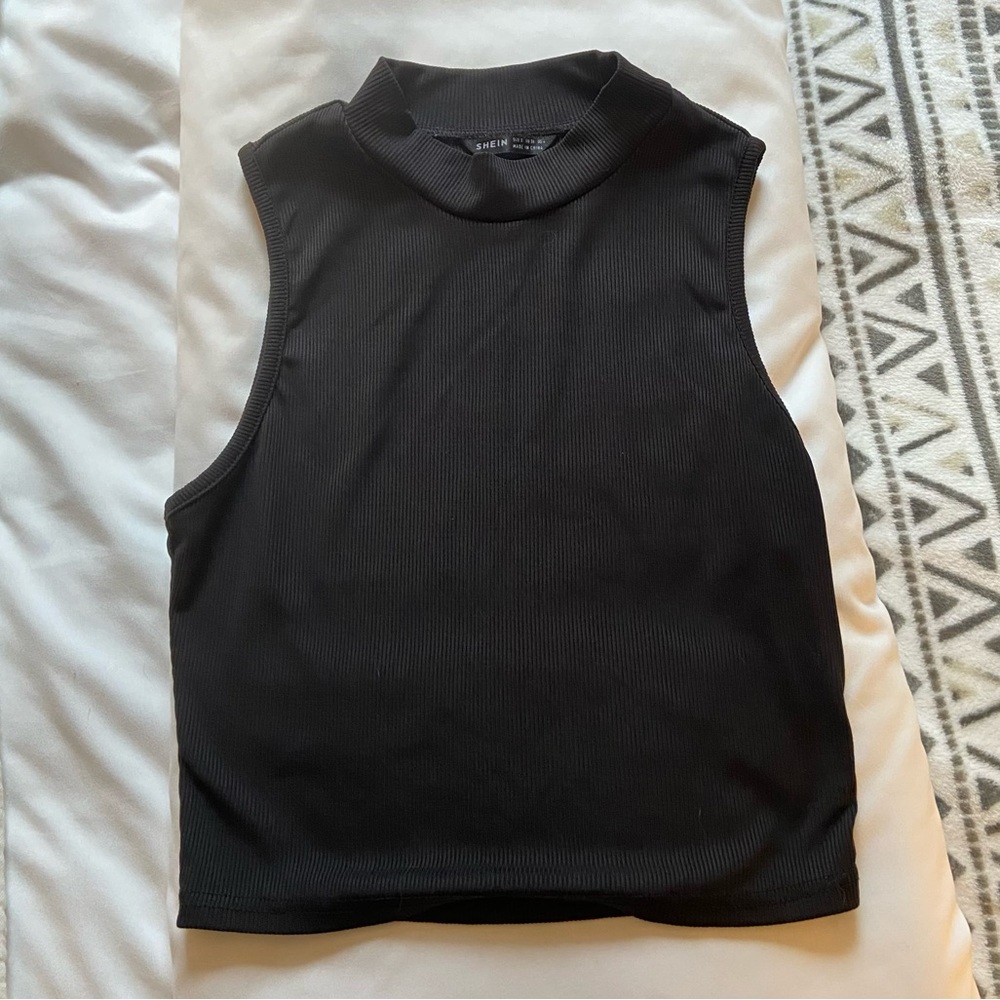 Shein | Black crop top, mock neck, size small